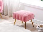 Tufted Footrest Modern Ottoman Stool Trapezoid Gold Tone Metal Legs Durable