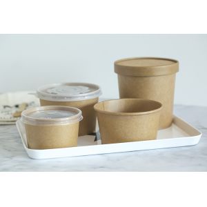 China PE Coated Bamboo Fiber Microwaveable Paper Salad Bowl With PP Lids on sale