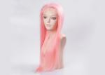 Silky Straight Wave Colored Hair Wigs , Pink Color Human Full Lace Wigs With