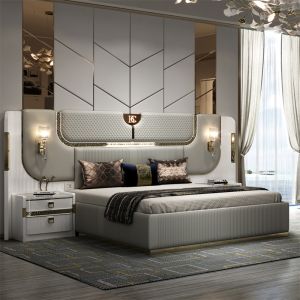 Turkish Style Luxury Wooden King Size Bedroom Sets Double Upholstered Bed Room