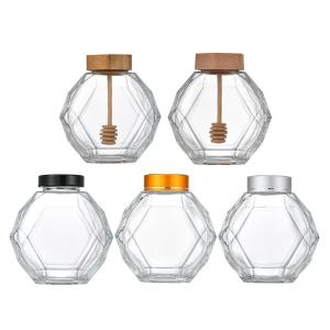 China 380ml Geometric Hexagon Glass Honey Jars With Metal Lid factory