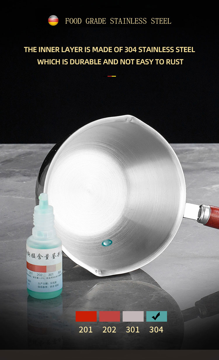 New Arrival Cooking Pot 18/8 Stainless Steel Frying Egg Pot Pan Cooking Pan Spilled Oil Pot With Wooden Handle