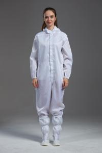 China Anti static cleanroom coverall white color sterilization with hood pen holder in Pharmaceutical Workshop factory