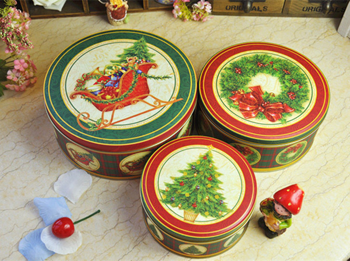 Round Christmas Gift Tin Boxes,Metal Tin Box For Candy/Chocolate/Cookies