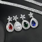 Womens Necklace Earring Wedding Accessories Red Imitation Diamond Bridal