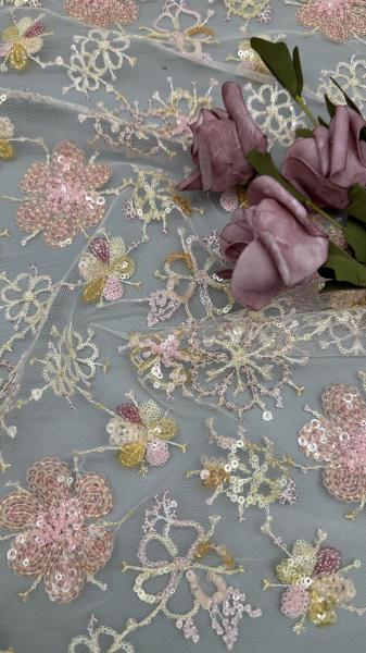 Sequin Embroidered Fabric Leafy Sequin Floral Breathe Sequin Lace Fabric Luxury