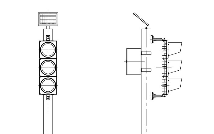 Solar LED traffic signal light mounted on traffic light pole wireless control