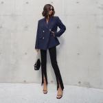 Women's High Waisted Stretch Trousers Sexy Foot Zip Slit