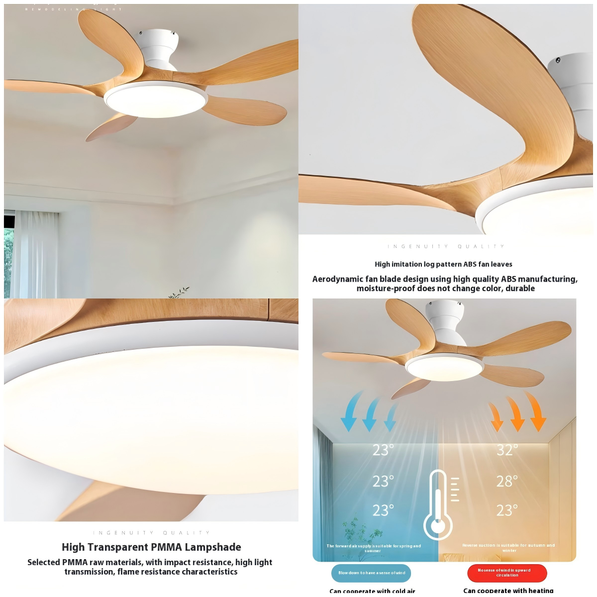 Wholesale factory Classic 42'' Flush Mount Wood Ceiling Fan With 5 Blades 20cm Tall Hugger Pattern Remote Control