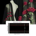 Applique Black Embroidered Mesh Lace Fabric With 3d Red Floral Design For Bridal