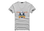 Cotton Polyester Fit V Neck T Shirts / Blank Knitted Cuffed Sleeve T Shirt