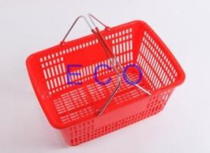 China Double Handles Plastic Supermarket Hand Shopping Basket / Portable Handheld Basket factory