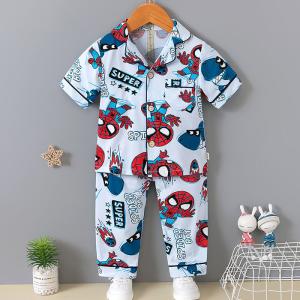 China Short Sleeved Cardigan Pajama Set Full Flower Button Up Pyjamas For 120cm Height factory