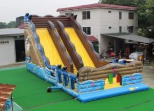 China Hand Drawing Double Lanes Inflatable Water Slides For Ocean Theme Park factory