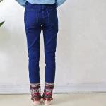 Embroidery Tassel Leg Stretch Denim Jeans For Ladies Dark Blue Color