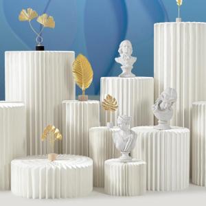 China Roman Wedding Columns Paper Roman Pillar Folding Paper Pillar Column With Acrylic Lid For Wedding Table Decorations factory