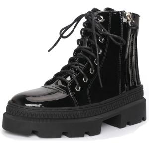 China Stacked Rubber Soles Ladies Flat Boots Brushed Leather Motorcycle Boots factory