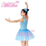 Diagonal Neckline Glitter Floral Tutu Dress Blue Little Girls Dance Clothes
