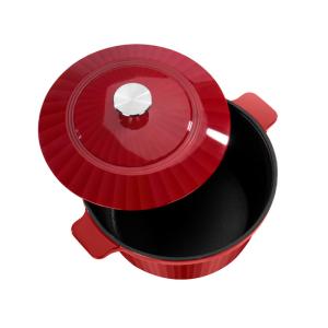 China 12 Inch Cast Iron Stock Pots Red Soup Pot Wearproof With Concave Handle factory