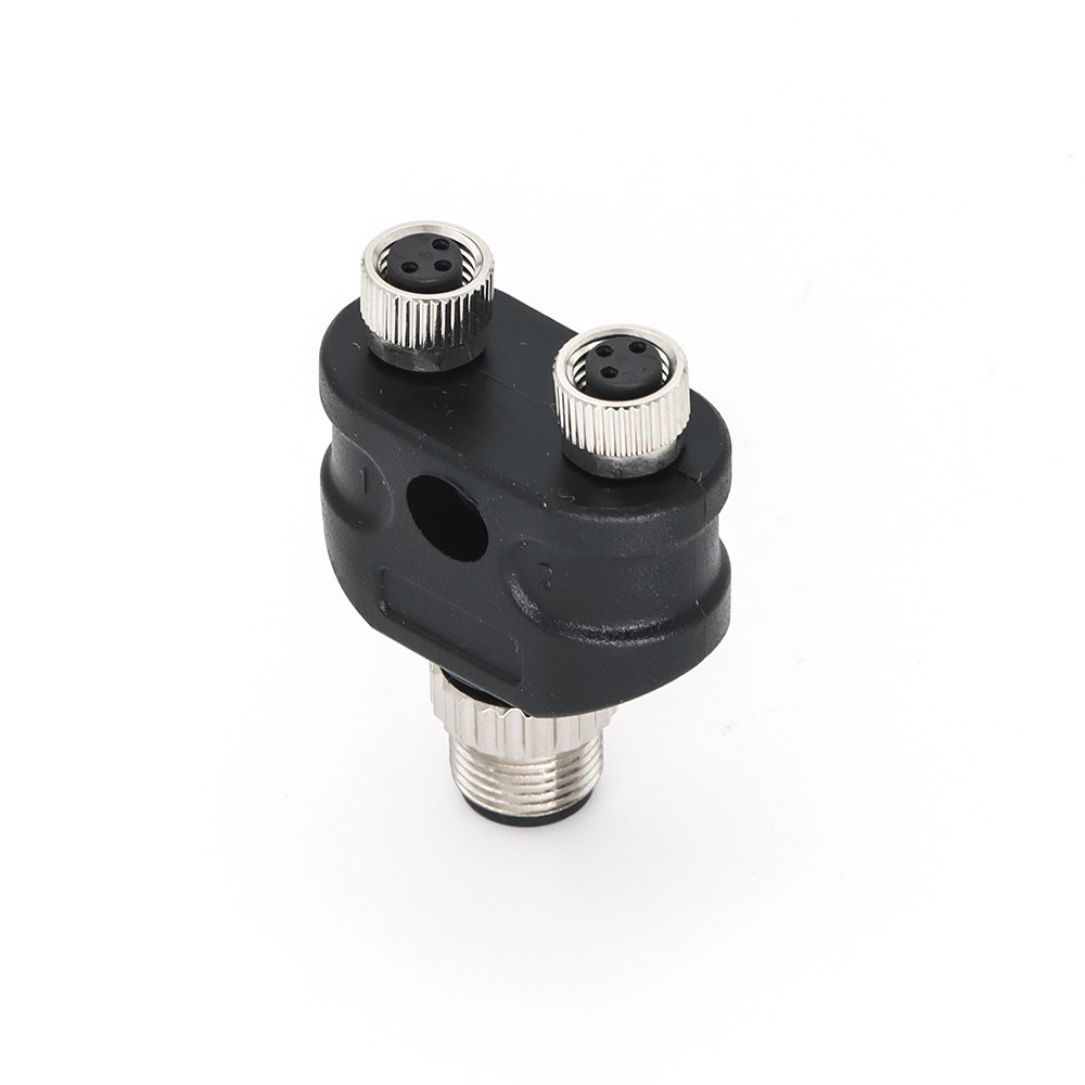 3 Pin Y Type Distributor Connector M12 Male To M8 Female A Coded IP67