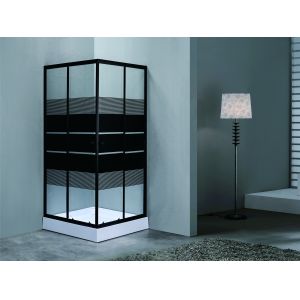 Stylish,Durable Square Shower Enclosures With Black Block Stripes Glass For