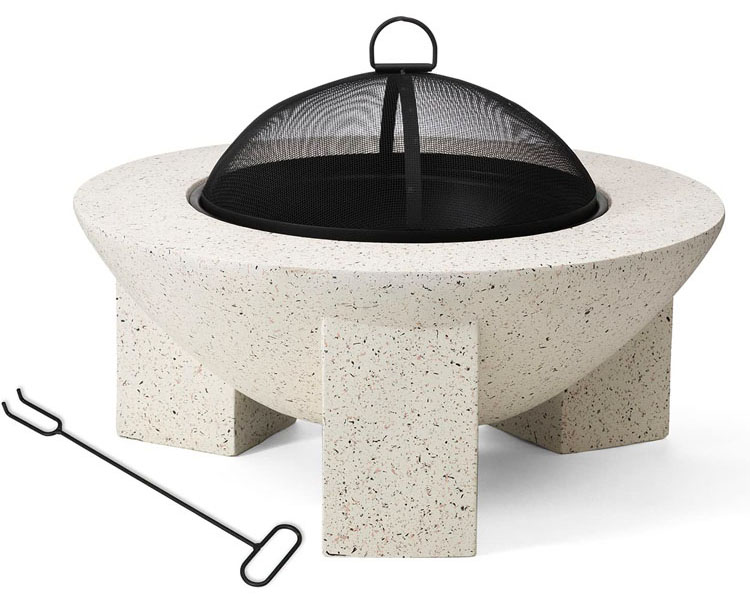 Outdoor Product 3 in 1 Round Wood Burning Firepit Charcoal BBQ Grill Table for Bonfire Party