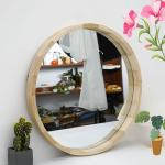 Wood Frame Glass Mirror Rustic Arch Bathroom Round Sticker With Modern Stylish