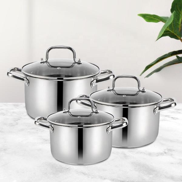 New Arrival 3 Piece Cookware Set Stainless Steel Soup Pot Stock Pot Set Cooking