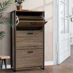 MDF Wooden 3 Tiers Flip Down Shoe Rack Furniture Organizer Cabinet For Home