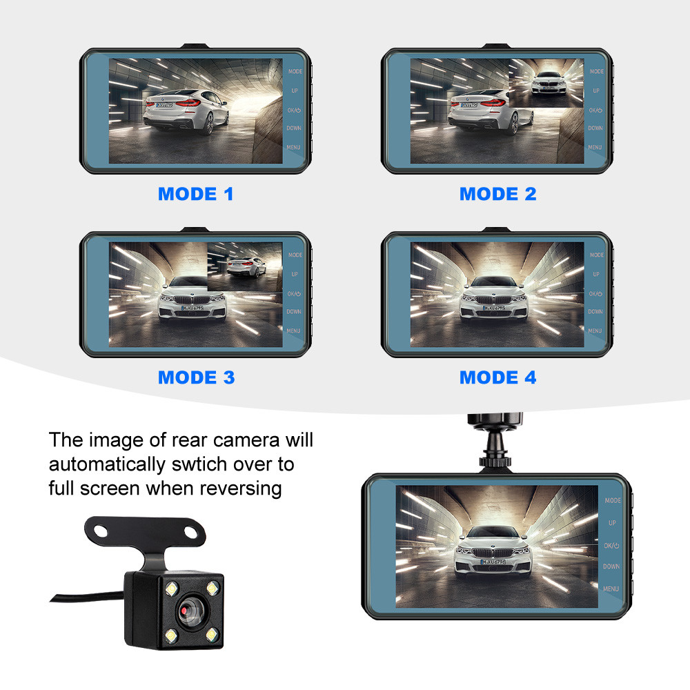 4" Car Blackbox DVR Full HD 1080P Dual Camera Dash cam Interior Front And Rear