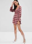 Womens Apparel Square Neck Checked Mini Empire Waist Dress