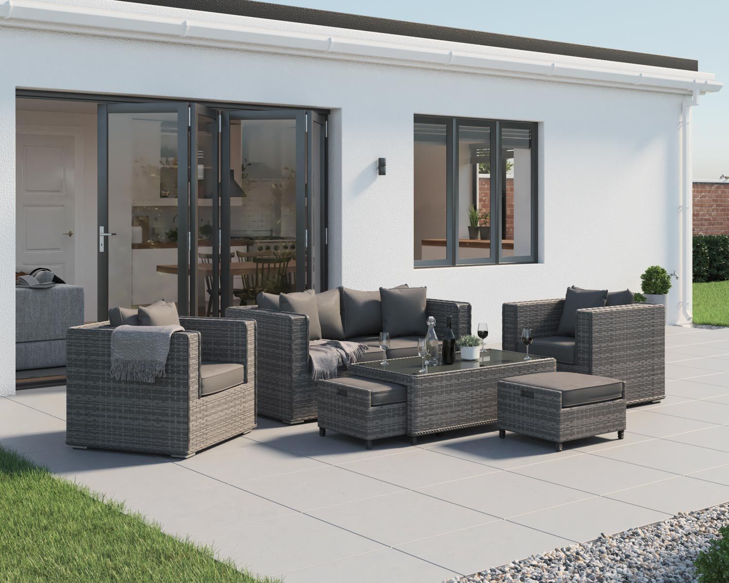Outdoor Sectional Sofa Patio Conversation Set with Modern Design Wicker Rattan Style