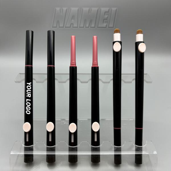 China Plastic Lip Liner Pencil Holder Eyebrow Pencil Packages Cosmetic Container Packaging Tube With Push-pull Lip Brush factory