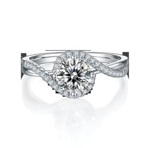 China Simple Arrival S925 Bright Setting Women Infinity Round Cut Moissanite Ribbon Twist Wedding Engagement Ring factory