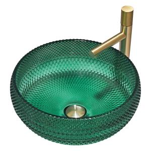 China European Style Round Shaped Glass Vessel Basins Crystal Bathroom Wash Sinks Green Color factory