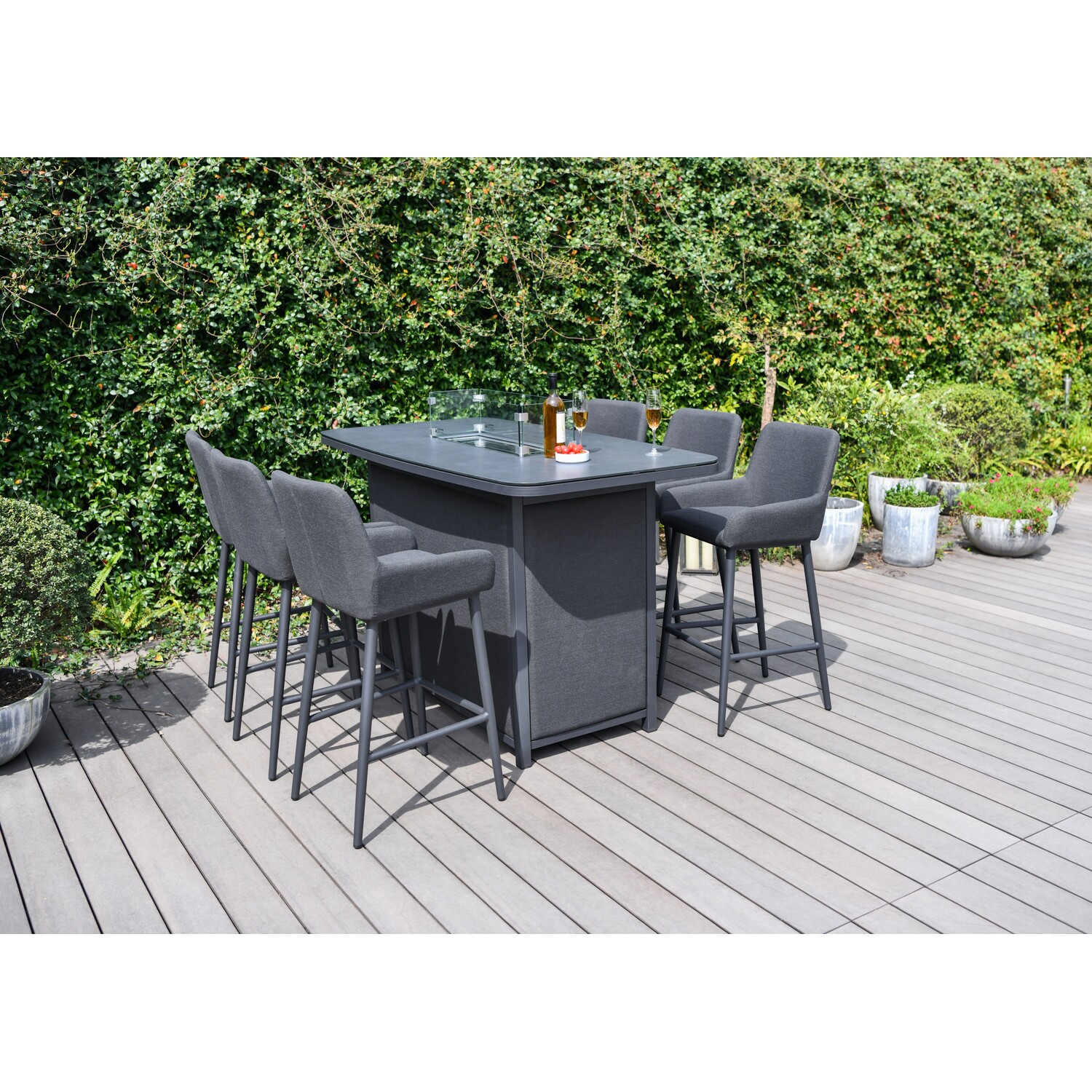Outdoor Luxury Bar Set Furniture Aluminum Garden Furniture Dining Set with Fire Pit 87kg