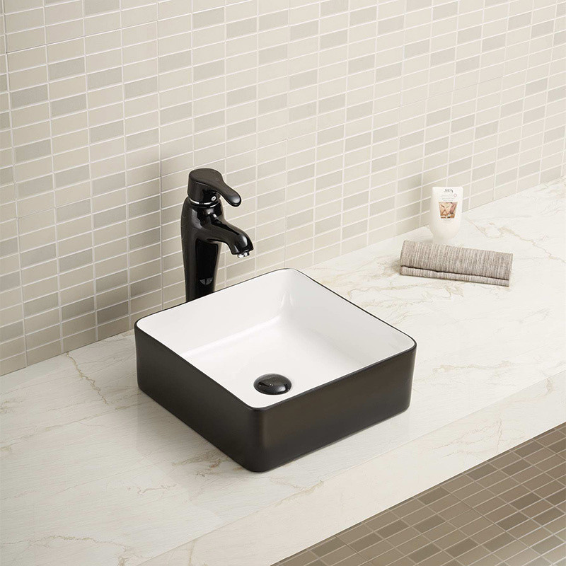 Dirt Resistant Wash Basin Porcelain Square Shape Complete And Clean Bathroom Sink
