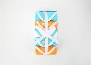 China Pure Cotton Fabric Baby Bath Washcloths Blue Orange Color 5pk A Class Standard factory