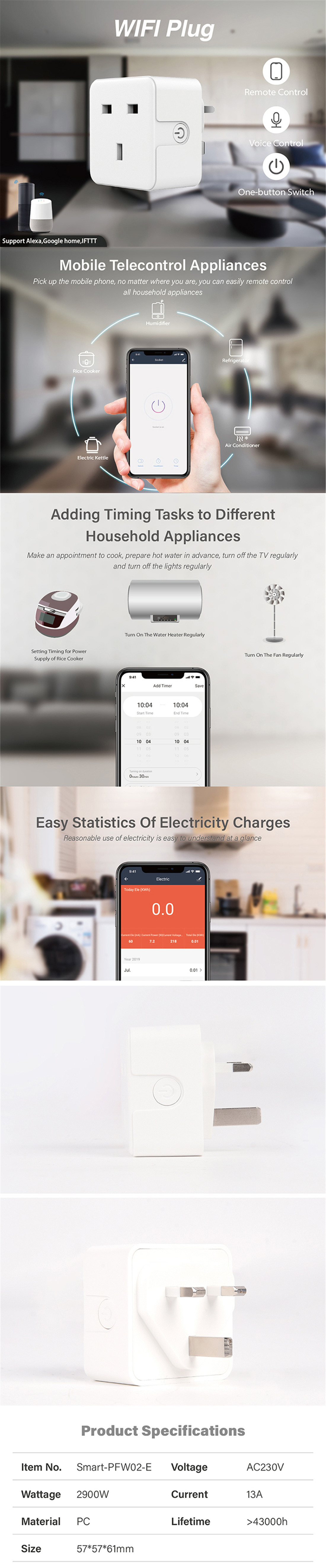 Alexa Compatible Portable Power Plug UK, Remote Control Charging Electric Timer Socket Wireless Smart Plug UK