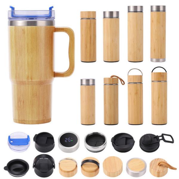500ml Custom Logo Bamboo Fiber Wooden Drinking Bottle With Filter Cup Vacuum Flasks Water Bottle With Bamboo Lid Tea Infuser