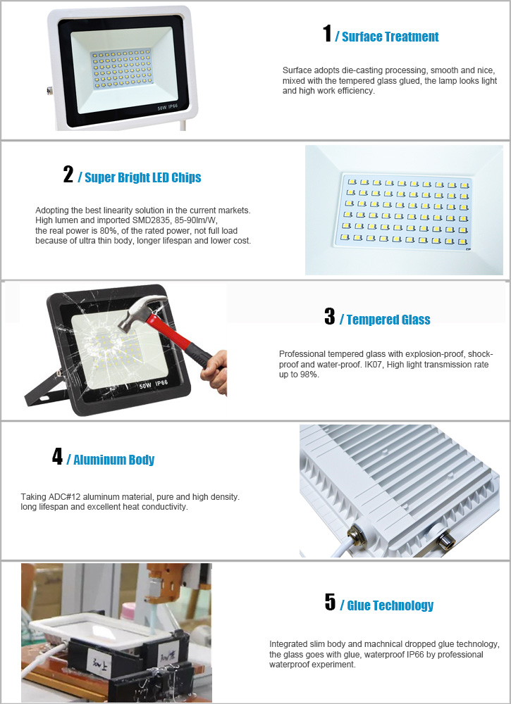 Outdoor High Lumen LED Flood Lights 100W 300W IP66