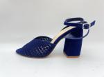 Square Toe High Heel Sandals Navy Soft Nubuck Genuine Leather Sandals For Ladies