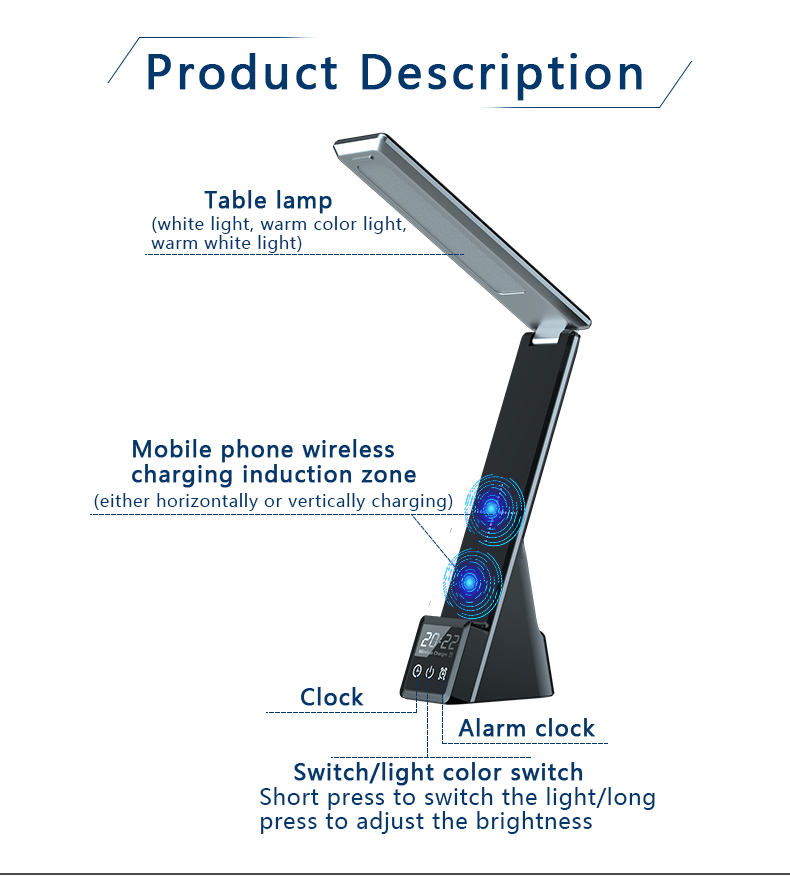 Multifunctional Wireless Charging Table Lamp with ABS Material and Folding Bracket