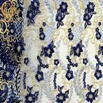 ODM Blue 3D Embroidery Applique Lace Fabric For Fashion Show Dresses
