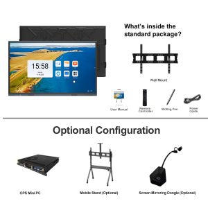 75 Inch 4K HD Screen Standard Interactive Board with Android 14.0 and 350cd/m²