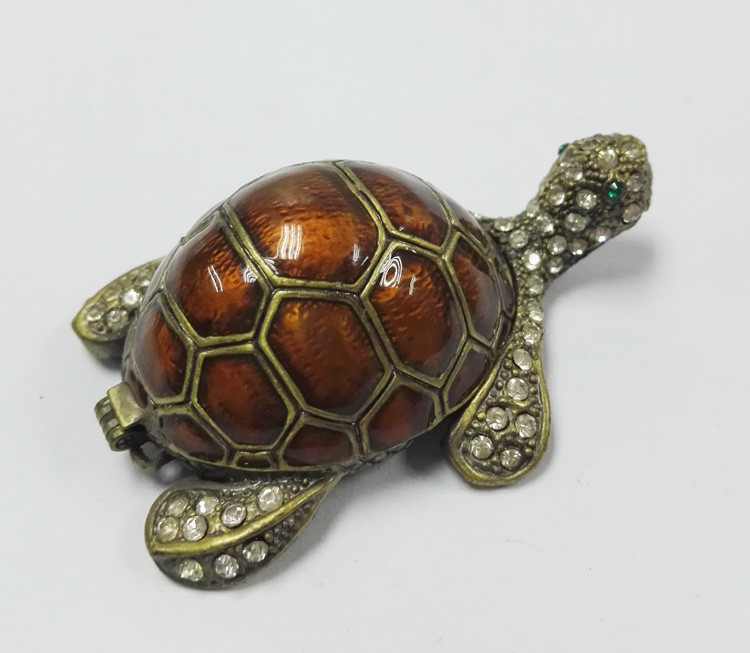 Turtle Animal pewter jewelry box turtle diamond decoration trinket jewelry box