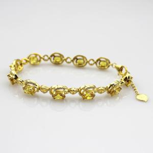 China Gold Plated Silver with 5x7mm Oval Citrine Clear Cubic Zircon Tennis Bracelet(B06GOLD) factory