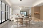 Modern Beige Stainless Steel Kitchen Cabinet With High-Low Design Quartz