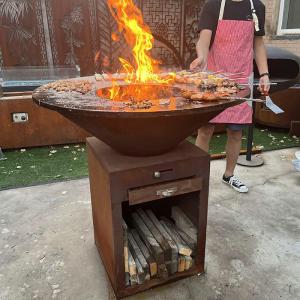 China Outdoor 1000mm Diameter Corten Steel Wood Charcoal BBQ Grill With Rust Finish factory