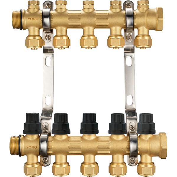 China 6201 Hot Forged Brass Water Distribution Manifolds up to 8 Branches w/ Concealed Supply Flowrate Tuning Heads & Top Caps factory